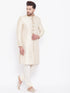 Vastramay Men's Beige And Gold Embroidered Brocade Sherwani Set